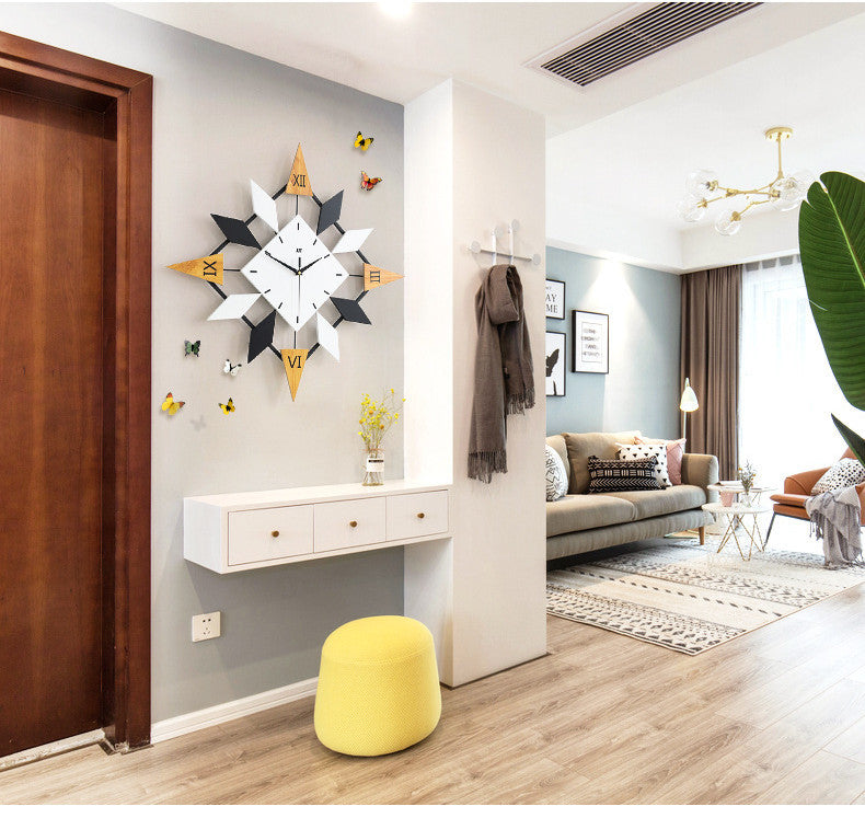 Large analog wall clock with silent movement, elegant design for home interiors.