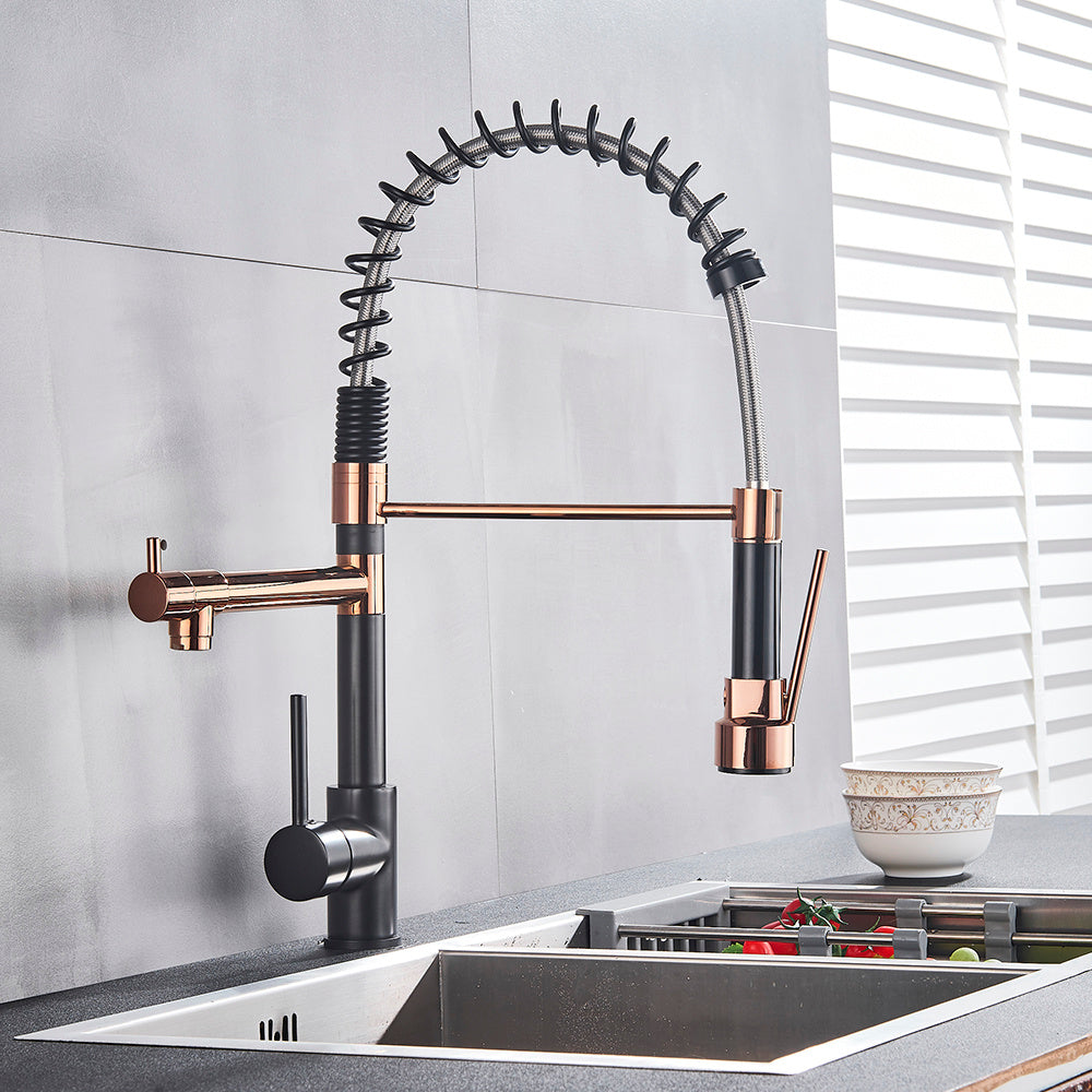 Experience ultimate versatility with our Full Copper Pull-out Kitchen Faucet. Combining professional-grade functionality with the luxury of solid copper, this flexible sink tap offers effortless reach and two spray modes for the modern home. Shop now at nordadecor.eu